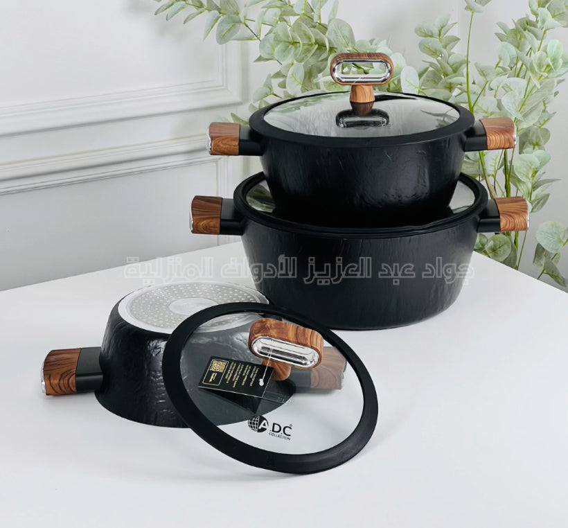طقم طناجر جرانيت اسود يد حلقة