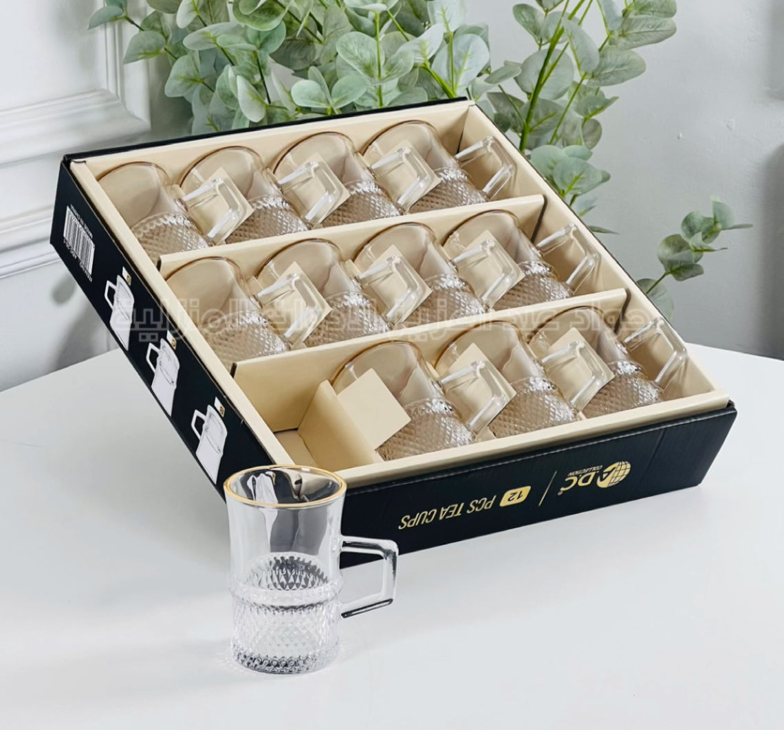 طقم كاسات شاي كرستال حز دهبي